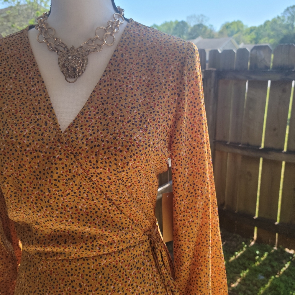 Mustard Ruffle Wrap Dress - Picture 3 of 8
